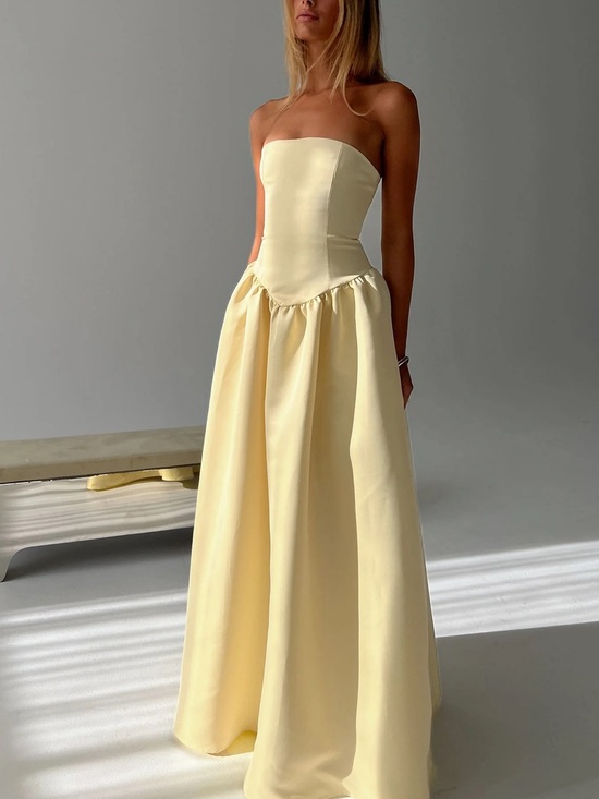 Princess Polly Dresses & Skirts - Princess Polly Soft Bloom Drop Waist Strapless Maxi Dress Yellow